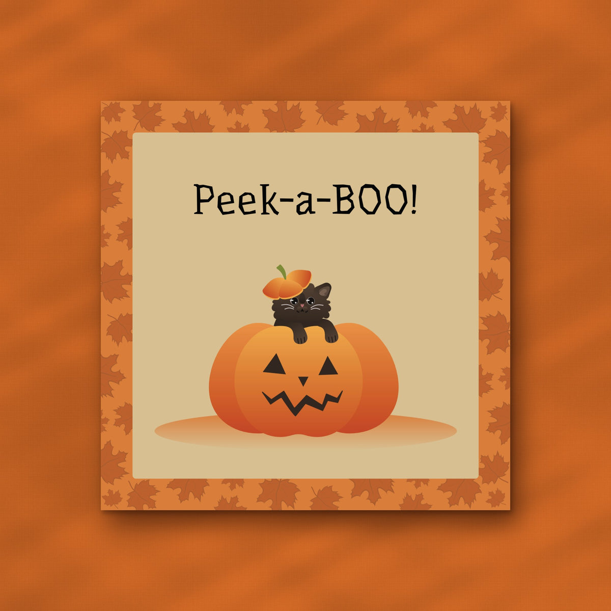 Halloweenkortti Peek-a-BOO! oranssilla kangastaustalla